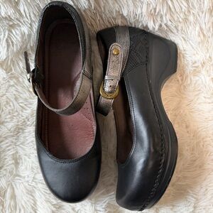 Sanita Black and Gray Daisy style Mary Jane Flats